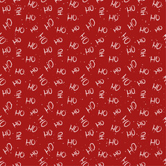 Wall Mural - Vector seamless pattern of the word HO-HO and snow on a red background. Festive template for postcard, banner, packaging, wallpaper, textile