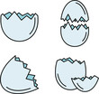 Broken eggshell icons set. Outline set of broken eggshell vector icons thin line color flat on white