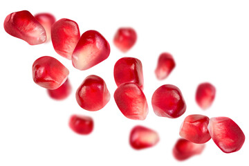Wall Mural - Levitation of pomegranate seeds isolated on transparent background.