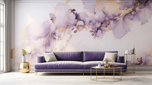 Opulent Ink Texture With Cascading Wisteria Blossoms In Shades Of Lavender And Amethyst Accented With Golden Swirls
