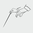 Hands with a conductor's baton. The conductor leads a classical instrumental symphony orchestra. Leader of classical music. Hand drawn vector illustration.