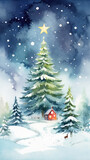 Fototapeta Natura - watercolor, christmas, december, costume, merry, present, new year, christmas tree, scenery