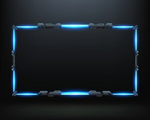 Wall Mural - Neon Blue Light Effect Border Stream Overlay Webcam Screen GUI Frame For Gamers and Live Video Streamers