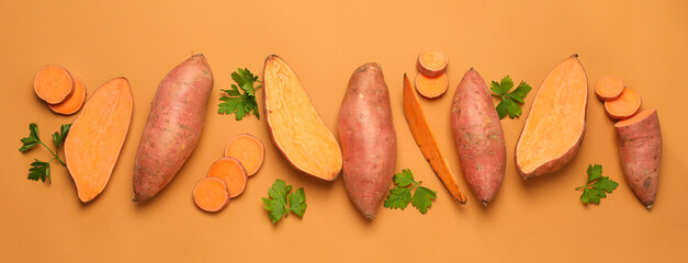 Wall Mural - Sweet potato, concept of healthy food, vegetables