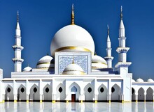 AI Generated Illustration Of A Majestic White Mosque With A Large And Ornate Dome
