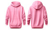 Pink front and back view hoodie mockup image isolated on transparent background. No background.