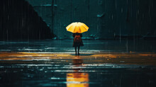 Raining Outside,a Girl Is Standing Under An Umbrella In A Puddle Rainy Day