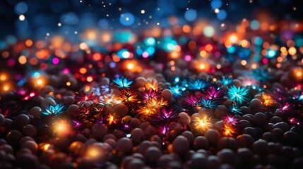 Wall Mural - abstract holiday background, multicolored, with sparkles, flowers and lights