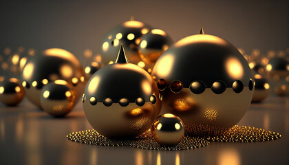 Wall Mural - Christmas balls in gold on a 3D illustration background