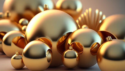 Wall Mural - Christmas balls in gold on a 3D illustration background