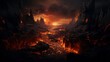© Mars0hod - End of the world, the apocalypse, Armageddon. Lava flows flow across the planet, hell on earth, fantasy landscape inferno magma volcano