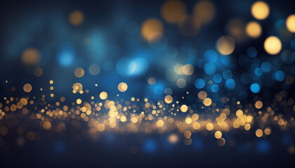 Wall Mural - Christmas background in blue and gold with bokeh lights