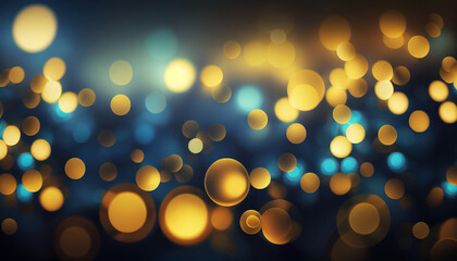Wall Mural - Christmas background in blue and gold with bokeh lights