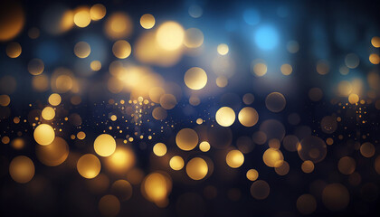 Wall Mural - Christmas background in blue and gold with bokeh lights
