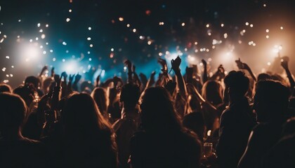 silhouettes of people having fun at a crowded party at midnigh