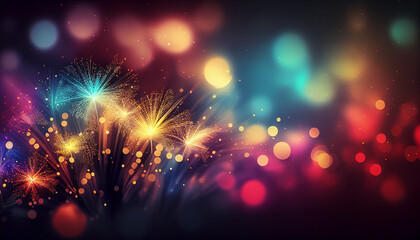 Wall Mural - jolly winter bokeh background including vibrant fireworks