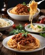 Delicious Italian spaghetti with bolognese at restaurant