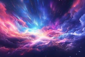 3d render, abstract fantasy background of colorful sky with neon clouds