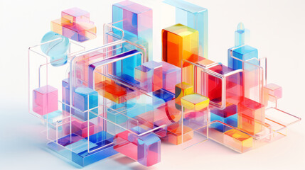 Wall Mural - Squares and neon lines and glowing background. Futuristic illustration abstract 3d design