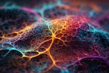 Wall Mural - A neuron net inside of brain, shimmering with a vibrant rainbow of colors. Generative Ai.