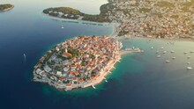 Aerial view of the Rovinj old town, Adriatic sea, Istria peninsula, Croatia