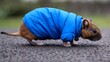 AI generated illustration of a rat in a blue quilted jacket