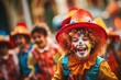 children dressed as clowns during carnival celebrations.
