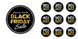 Black Friday sale sicker, label or badge set. Circle discount banner design. 10, 20, 30, 40, 50, 60, 70, 80, 90 percent price off. Vector illustration.