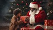 Babbo Natale afro consegna regalo a bambino felice 