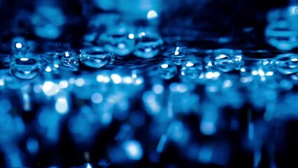 Canvas Print - Close-up water bubbling or boiling in clear glass. on a black background.soft focus slow motion.