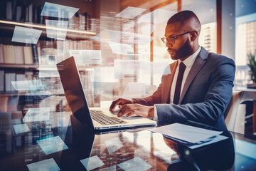 Businessman using a computer to document management concept. Professional young businessman sitting behind desk in a modern environment.