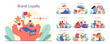 © inspiring.team - Brand Loyalty set. Illustrating customer satisfaction, experience, and engagement with a brand. Diverse people rating, advocating, and enjoying services. Flat vector illustration
