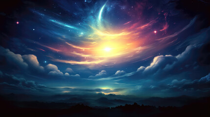 Wall Mural - Fantasy night sky with clouds and stars