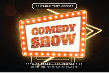 Poster - comedy show 3d text effect and editable text effect whit light and neon border