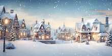 Snowy Village Square With Twinkling Lights Christmas Village With Snow In 3d Style Winter Village Landscape AI Generative 