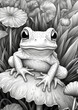 grayscale illustration of baby animals, cute, coloring, print, frog