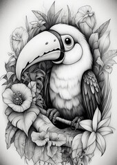 Poster - grayscale illustration of baby animals, cute, coloring, print, pelican