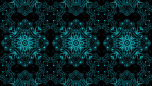 Abstract Beautiful Multicolor Kaleidoscope Background. Psychedelic Turquoise Geometric Shapes. Beautiful Multicolor Kaleidoscope Texture. Unique Kaleidoscope Design.