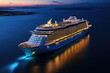 Luxury cruise ship in sea at night. Vacation travel concept.