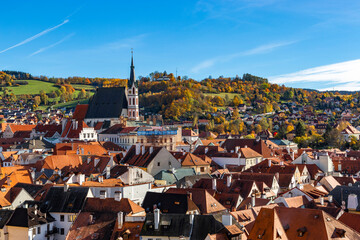 Wall Mural - Cesky Krumlov town on Vltava riverbank on autumn day, Czechia.