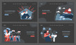 Phobia web banner or landing page dark or night mode set. Human's irrational inner fears and panic. Mental disorder, feeling of threat and danger. Mental problem. Flat vector illustration
