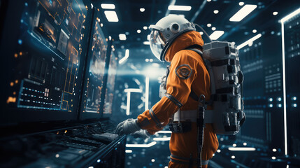 Aufkleber - An astronaut doing a data center server rack maintenance, Floating in space.