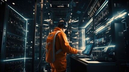 Aufkleber - An astronaut doing a data center server rack maintenance, Floating in space.