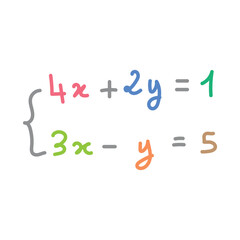 System of linear equations in two variables. Examples of systems of equations in mathematics. Scientific resources for teachers and students. Doodle handwriting concept.