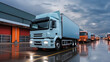 © visoot - Trucks parked in a distribution warehouse ready to deliver cargo, Truck in warehouse, Cargo Transport.