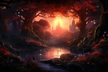 Wall Mural - A Serene Evening in the Enchanted Woods
