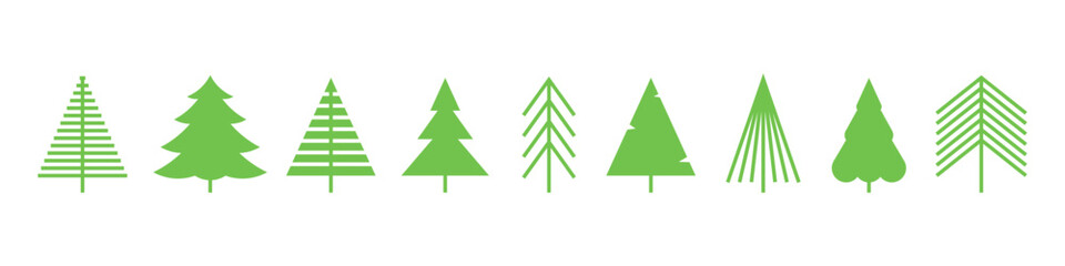 Green christmas tree icon set isolated on white. Vector illustration symbol for new year and christmas