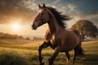 Countryside Serenity: Majestic Horse Galloping in Sunset Glow