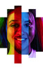 © Lustre Art Group  - Variety. Portrait made of pieces multiracial male and female people of in multicolored neon filter, lights.