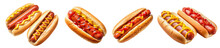 Set Of Four Hot Dogs Isolated On A Transparent Background